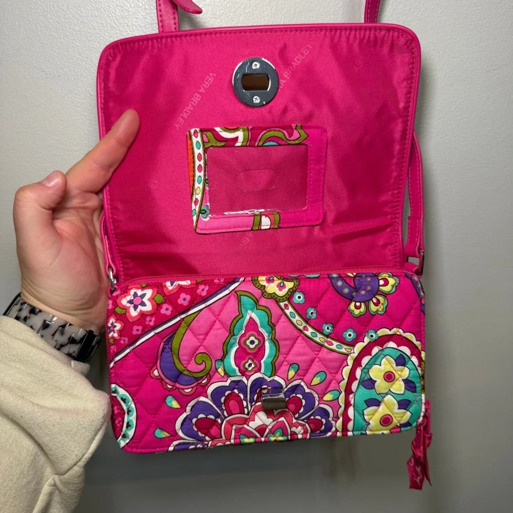 Vera Bradley Pink Swirls Paisley Print Turn Lock Crossbody Bag & Wallet Set